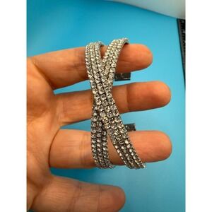 Silver Rhinestone Wrap Cuff Bracelet Clear Crystal Multi Row Statement Bridal